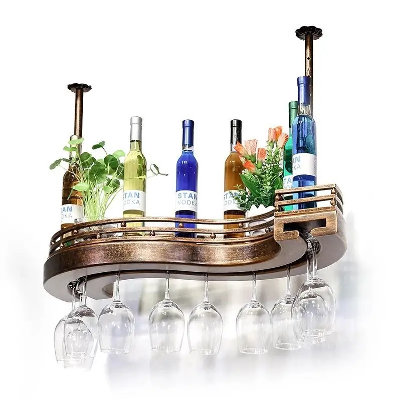 Bar counter wine rack and glass rack Household hanging wine rack Creative high wine bottle and cup holder for decorative items