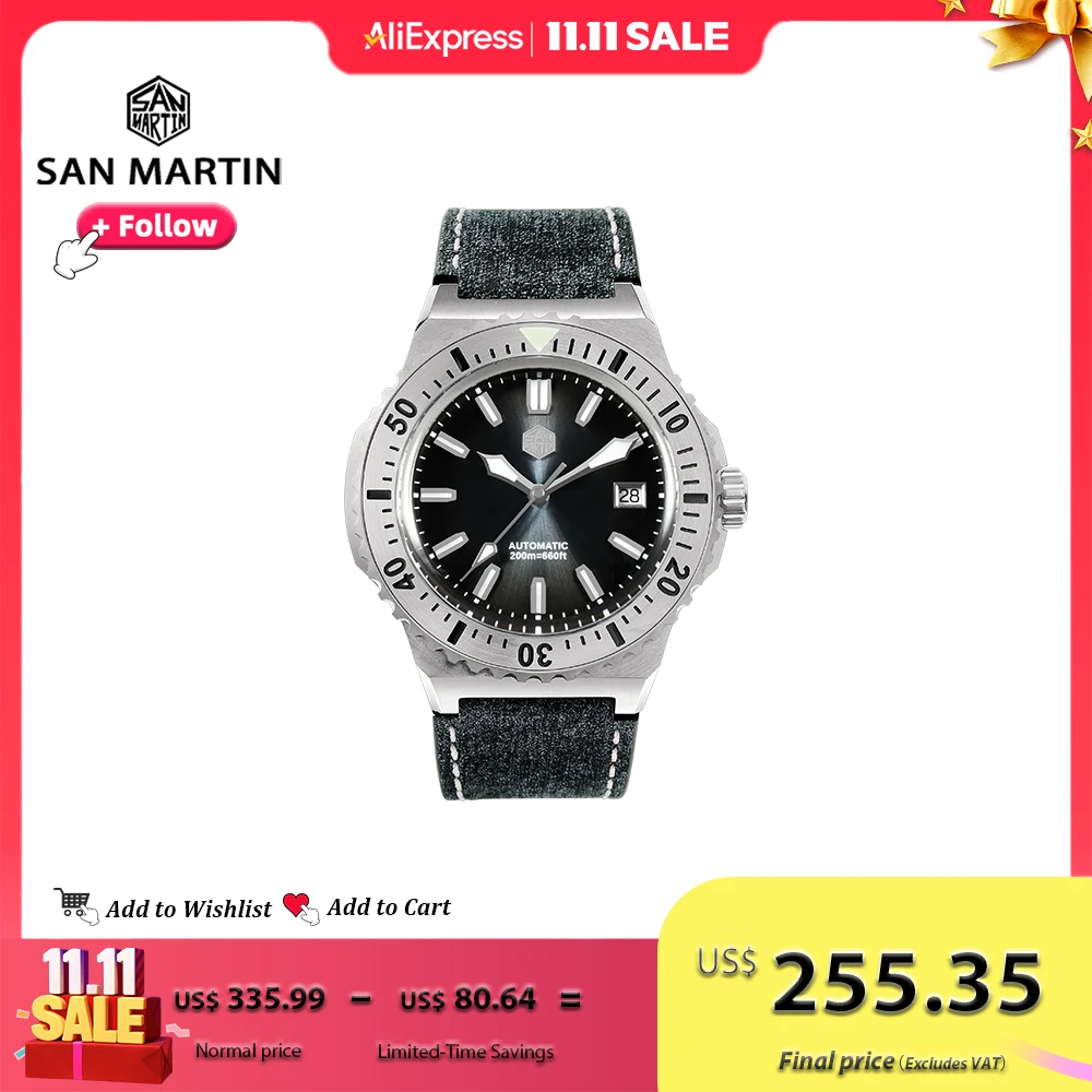 

San Martin 42mm Luxury Diver Watch PT5000 Automatic Mechanical Watches for Men With Sapphire 316L Stainless Steel 20Bar SN0055