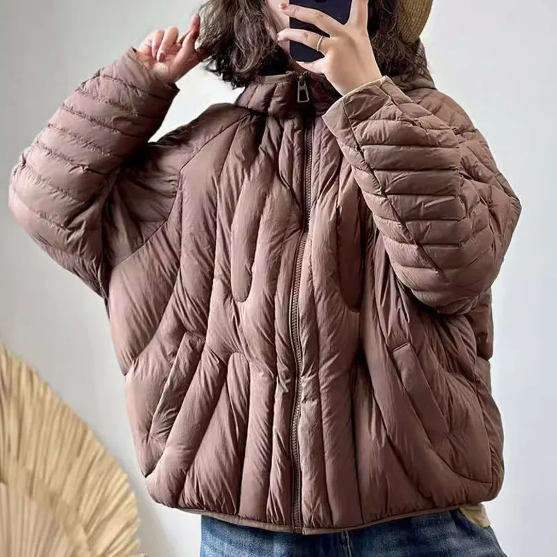 [Ewq] estilo casual manga longa com capuz zíper jaqueta cores sólidas fino manter quente parkas casaco 2024 inverno nova maré 16o3567