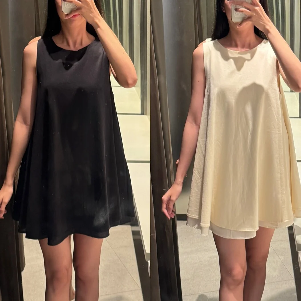 

Summer new loose casual A-line sleeveless little black dress loose commuting retro mid-length dress