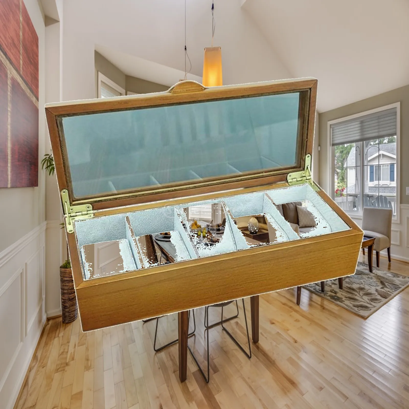 Wooden Timekeeper Display Case Removable Pillows Wooden Timekeeper Box Linen