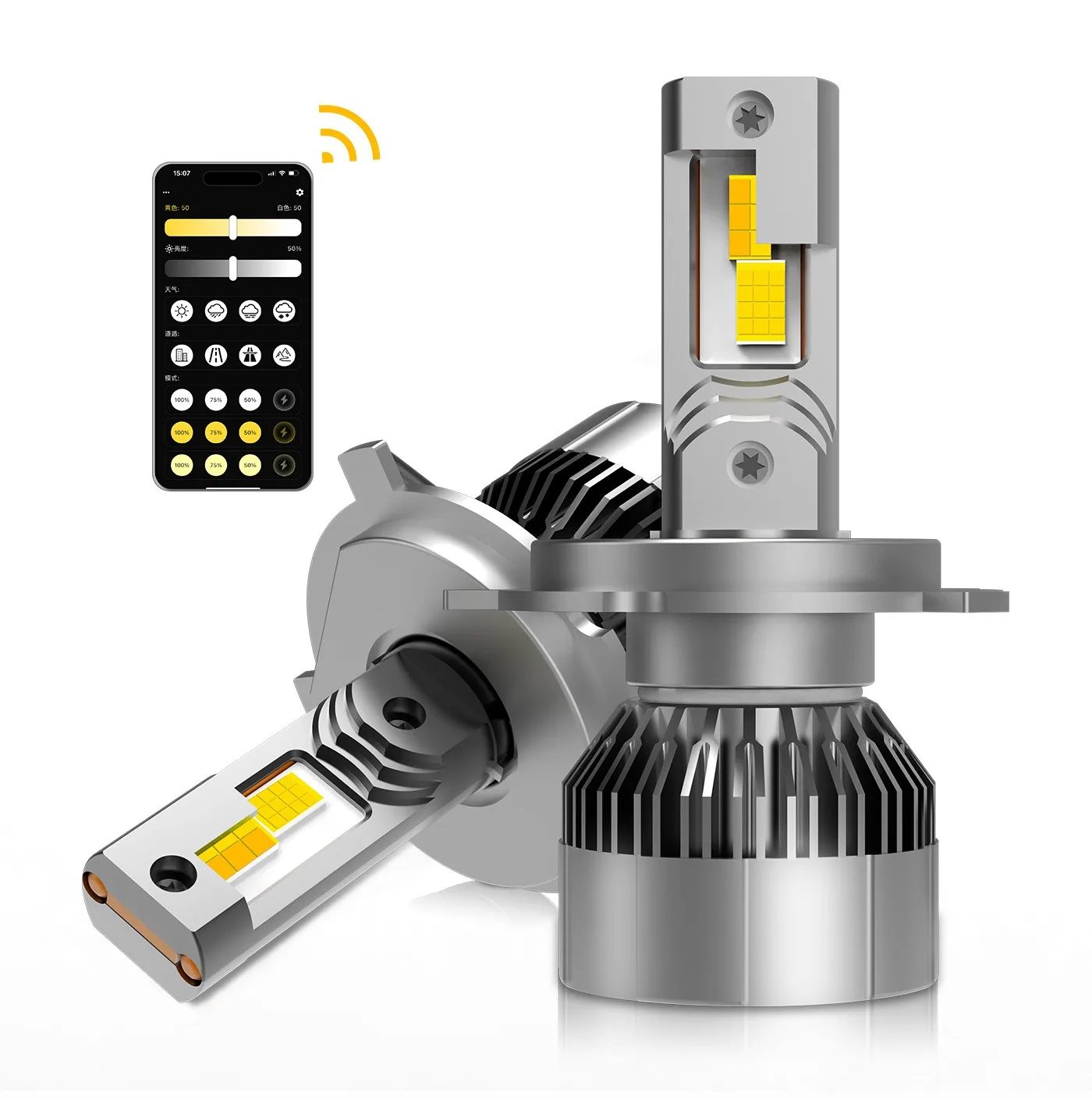 

HB3 HB4 9005 9006 Светодиодные лампы для фар 12 В 120 Вт 3000 К 4300 К 6000 К Комплект для модернизации автомобильных фар Управление затемнением через приложение