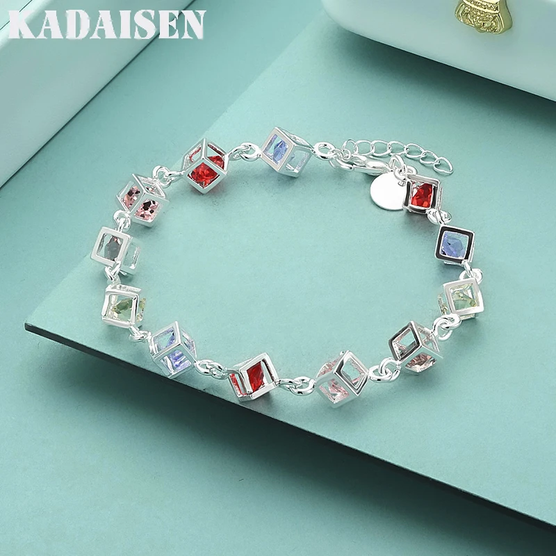 Feine farbige Zirkon-Gitter-Armbänder aus 925er-Sterlingsilber für Damen, luxuriöser Designer-Schmuck, Hochzeitsgeschenke, Temperament