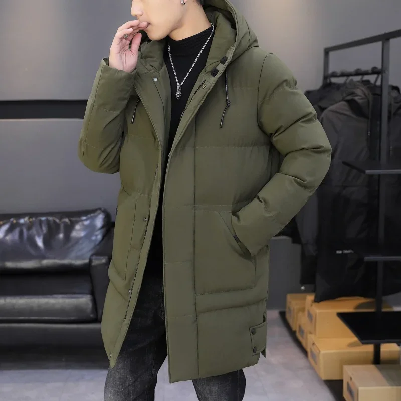 2024 Winter Long Jacket Men's Business Trendy Thick Warm Parka Casual Male Ski Clothes Cold-proof Down Cotton Padded Hooded Coat