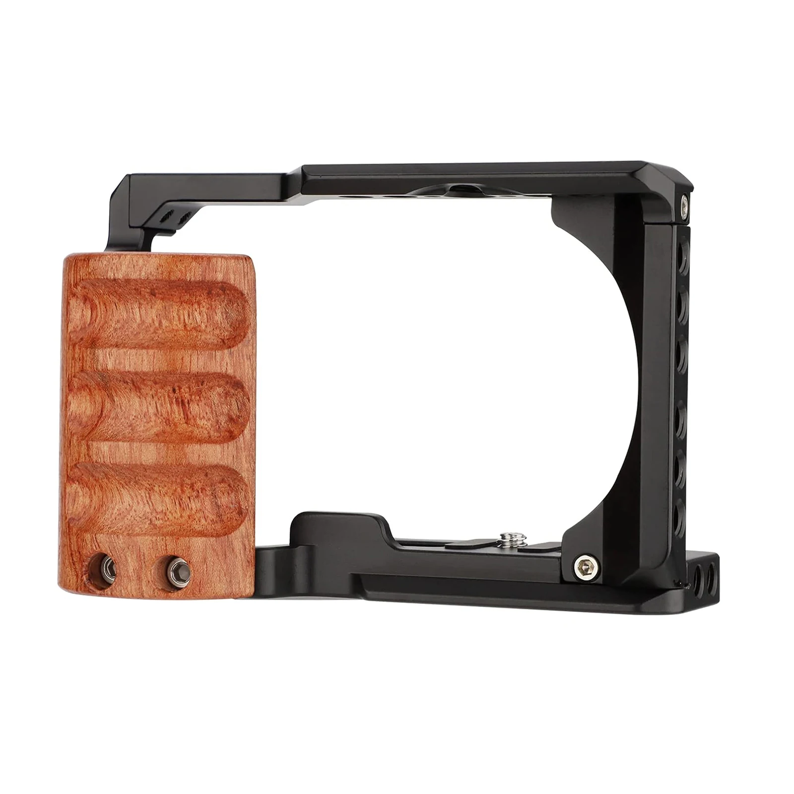 ZV-E10 Cage with Wooden Handle and Built-in Threaded Holes, Cold Shoe and Quick Release Plate for Sony ZV-E10 Camera