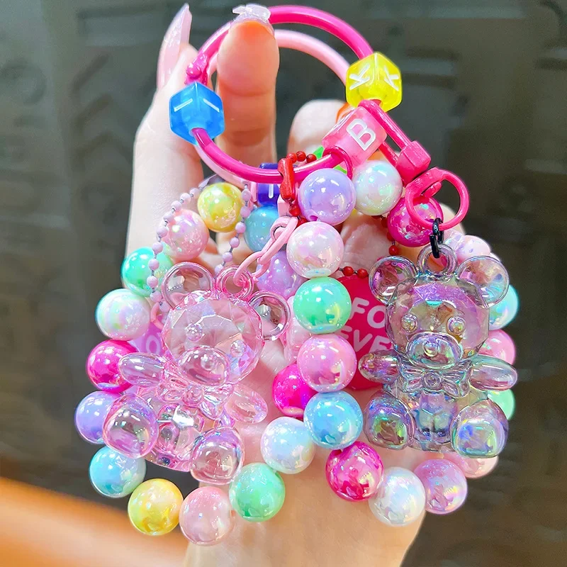 Creative acrylic beaded sitting bear key chain pendant exquisite bag accessories car key chain gift