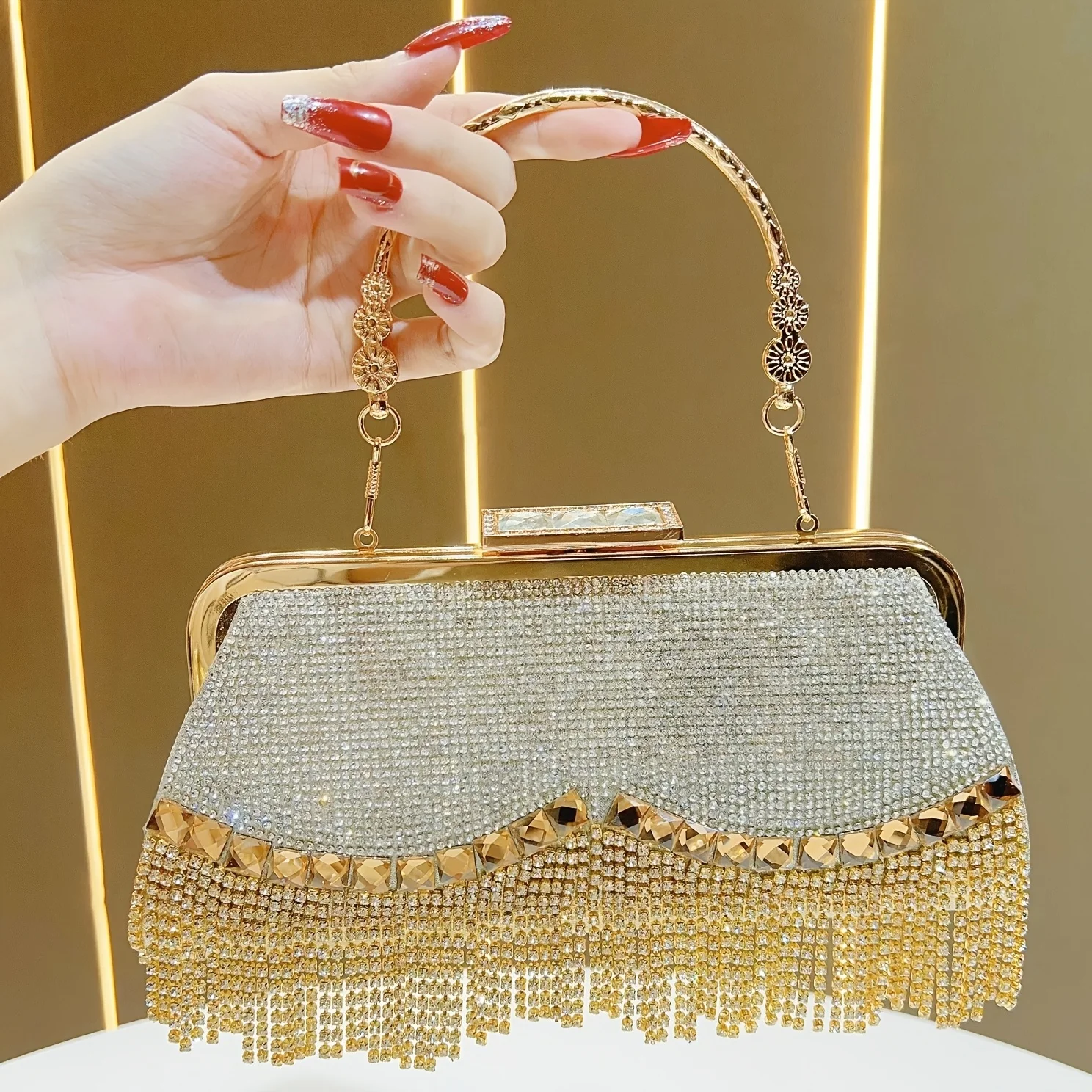 

Elegant Shiny Handbag with Rhinestones Exquisite Evening Bag Crossbody Bag Suitable for Daily Shopping Party
