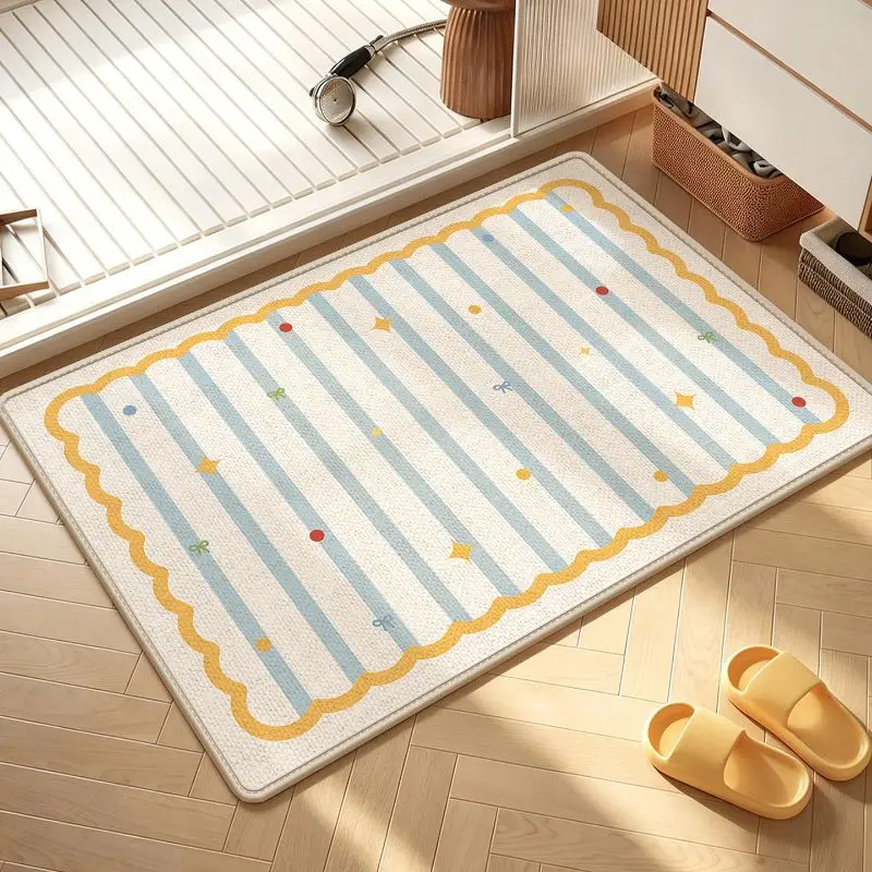 VIKAMA Cute Polka Dot Stripe Bath Mat Non‑Slip Decorative Floor Rug for Bathroom Shower Entryway Bedroom Home Decor