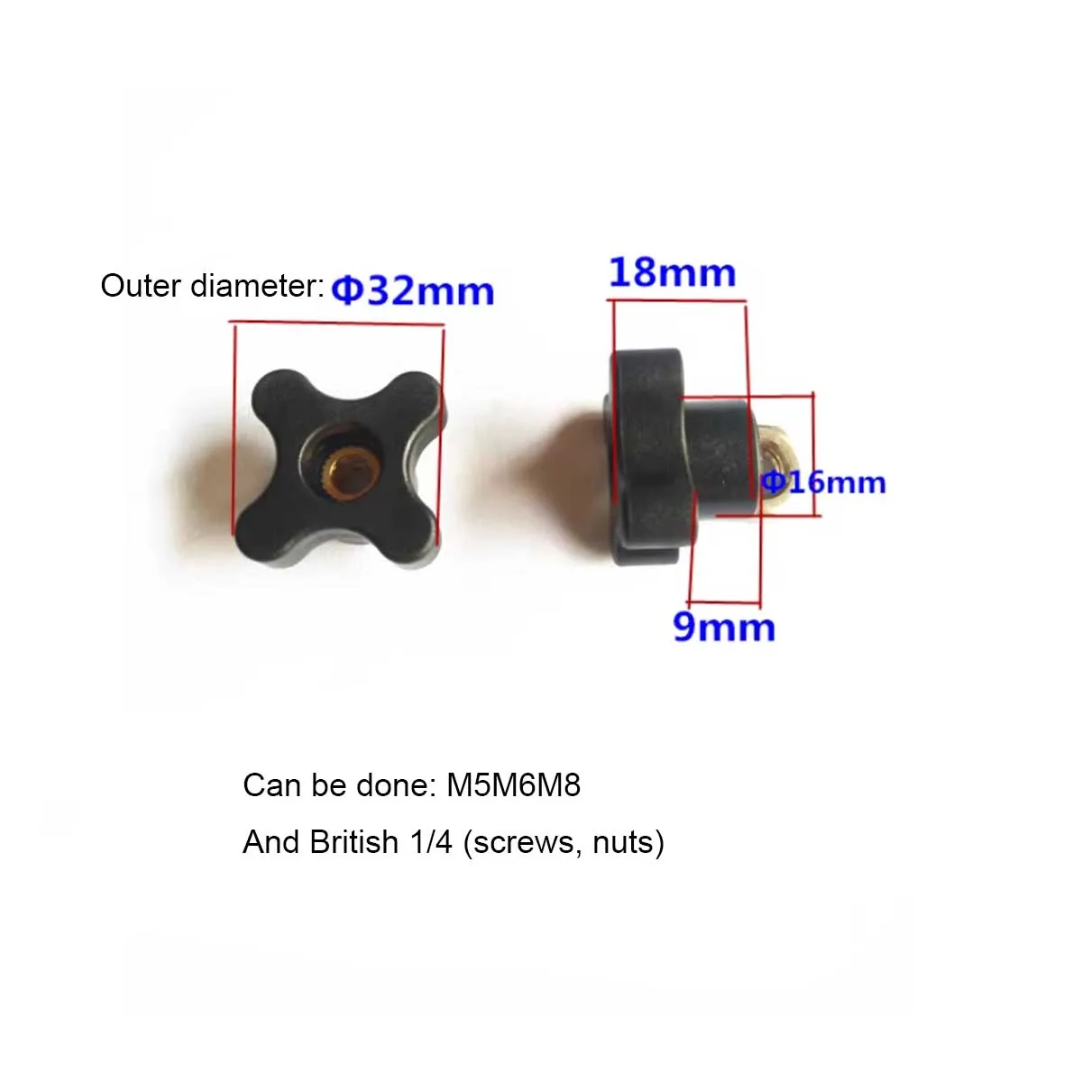 

32 # Four Corner Through-Hole Rubber Head Nut, Hand Twisted Adjustment Knob, m5m6m8