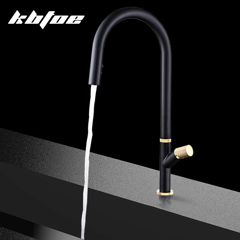 Black Pull-out Kitchen Faucet 360 Rotation Hidden Nozzle Hot and Cold Water Sink Mixer Tap Deck Mounted Luxury Wash Tap Brass