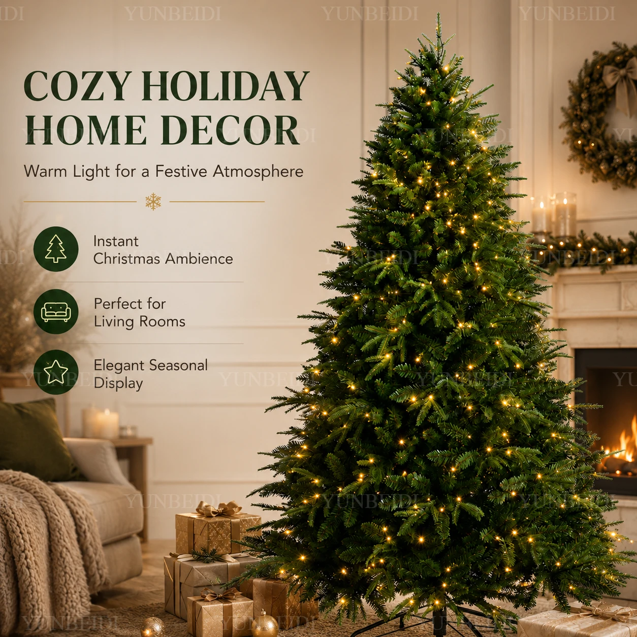 Künstlicher Weihnachtsbaum aus PE+PVC-Material, großer, dicht besetzter Weihnachtsbaum, 120 cm bis 180 cm, Weihnachts- und Neujahrsdekoration für die Familie.