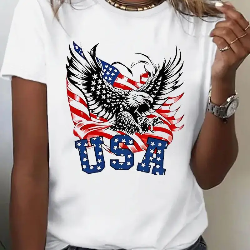 

Women's Patriotic USA T-Shirt American Flag Eagle Print 4th of July Independence Day Freedom Tee Classic Gift