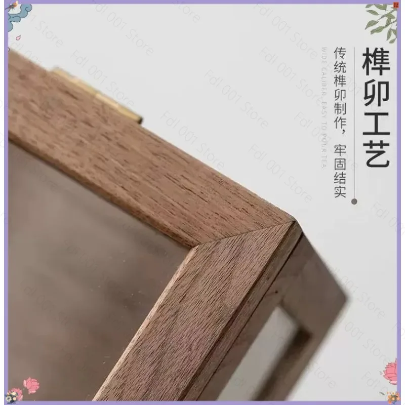 Black Walnut Tea Set Storage Box Five Sided Transparent Glass Dust Proof Sturdy Frame for Desktop Collection Display