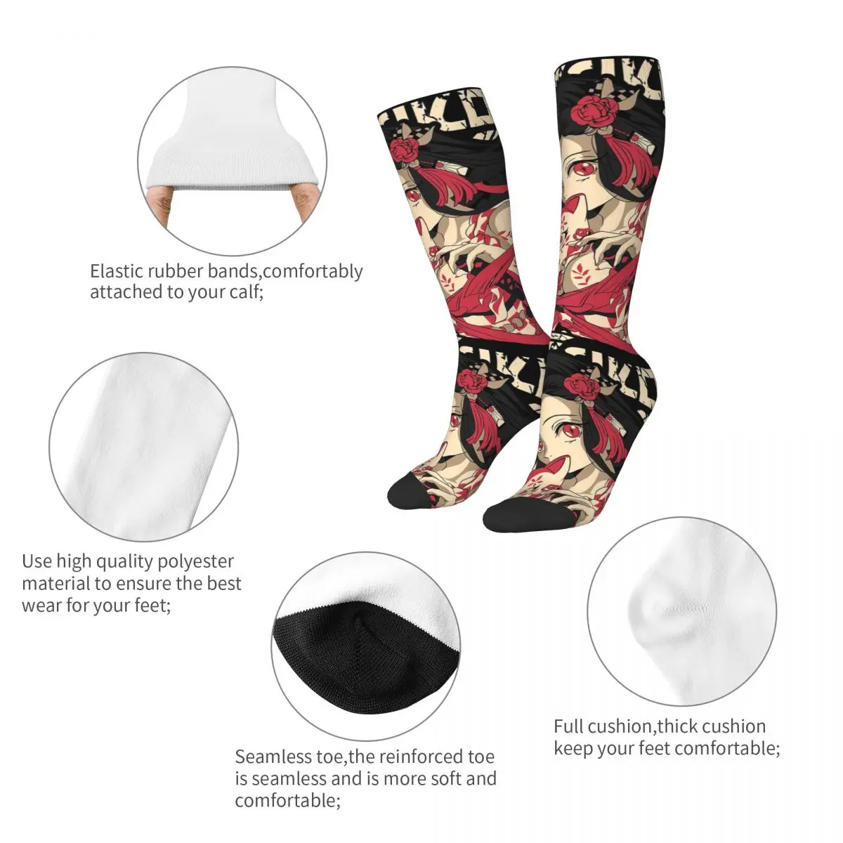 Nezuko Kimono Demon Slayer Kimetsu No Yaiba Anime Socken Harajuku schweißabsorbierende Strümpfe ganzjährig lange Socken für Unisex-Geschenk