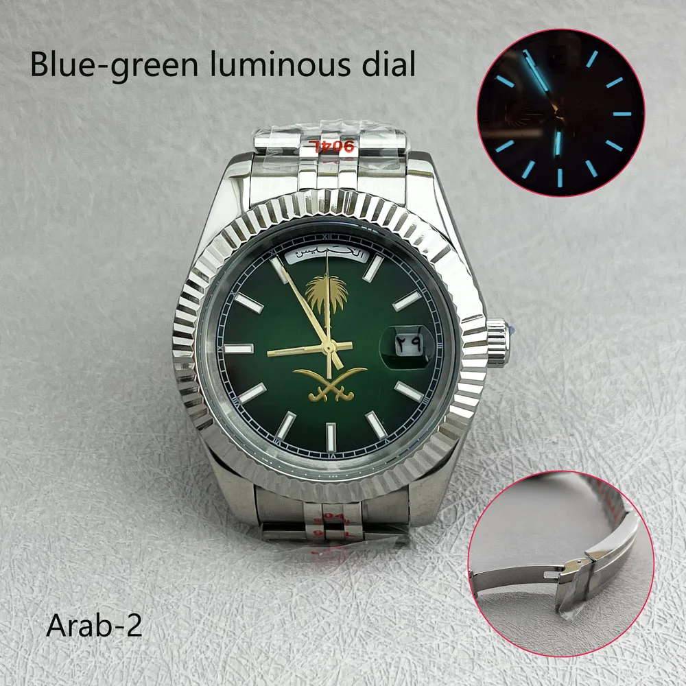 40mm Miyota 8285 day_date wristwatches for men with Japanese Miyota 8285 Modified Arabic automatic movement can customize logo