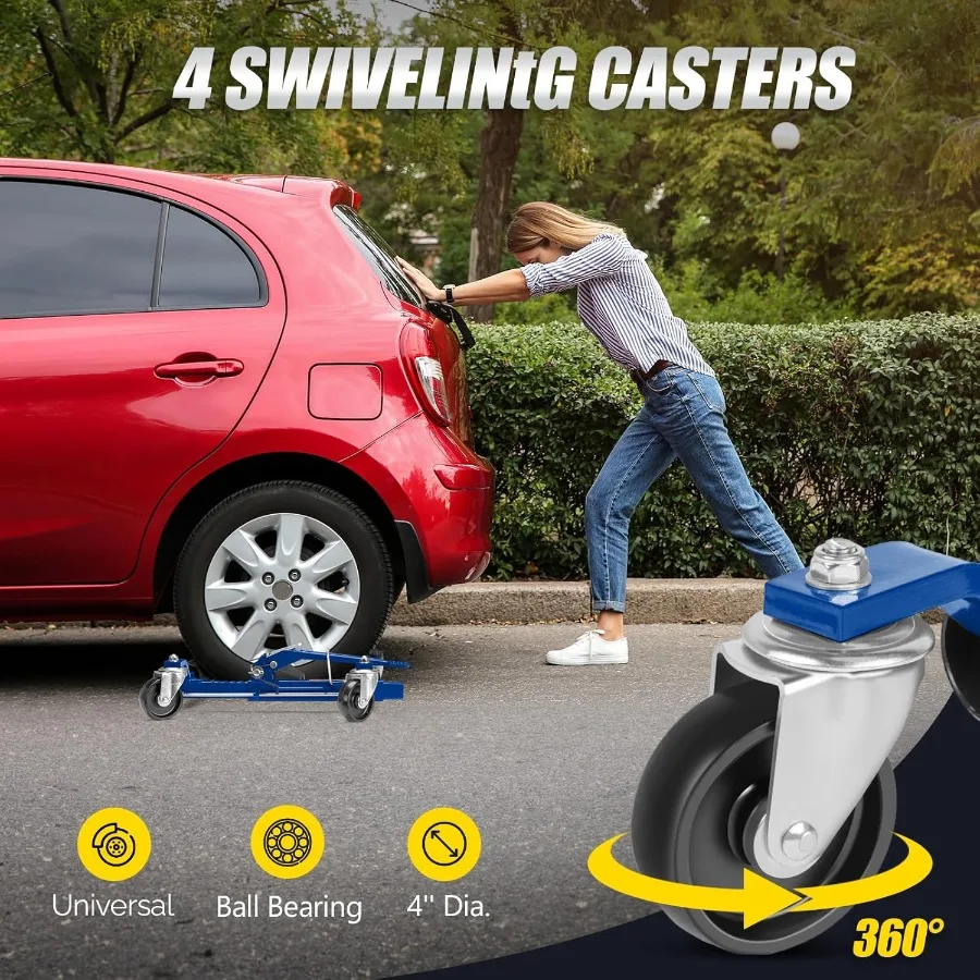 عجلة السيارة دوللي جاك مجموعة من 4 الميكانيكية 1500 رطل زلاجات السيارات 12 ''عجلة تحديد المواقع جاك بكرات الثقيلة مع السقاطة