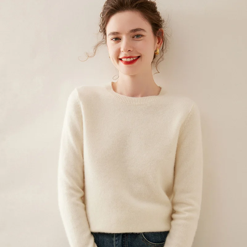 

100% Cashmere Sweater Women's Double Thick Low Round Neck Autumn and Winter New Pullover Thin Sweater Base