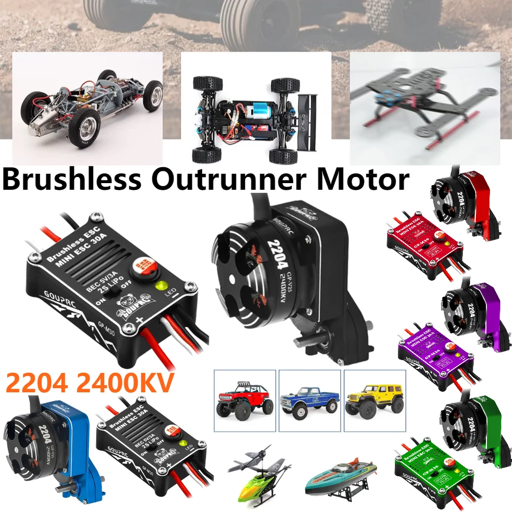 

2204 2400KV Brushless Outrunner Motor with Transmission & 30A Brushless Mini ESC for SCX24 RC Crawler Axial 1/24 RC Car Truck