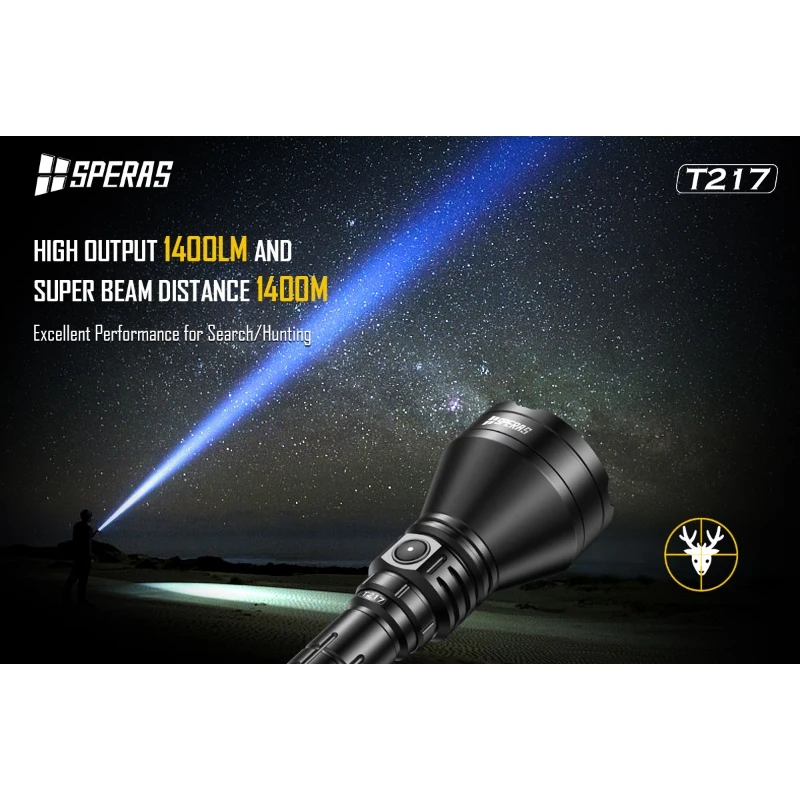 SPERAS T217 21700 battery hunting flashlight 1400lm 1400m Search Flashlights