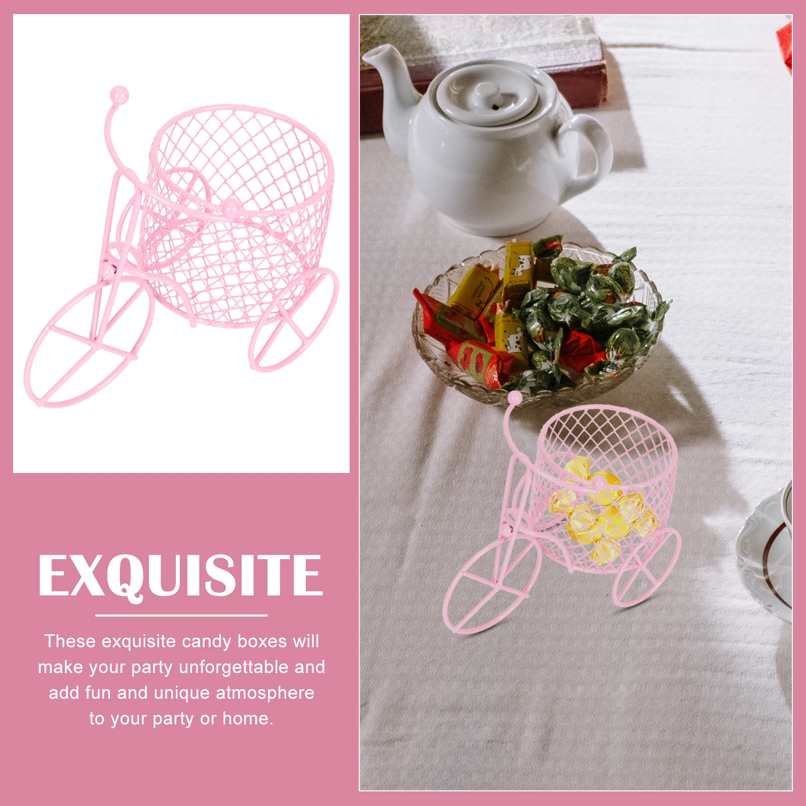 

4pcs Iron Candy Boxes Small Party Favor Container Pink Travel Wedding Decorations Hollow Tricycle Gift Box For Candies