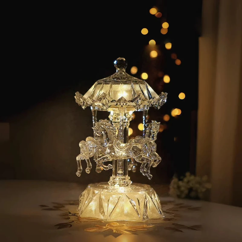 Glowing Carousel Music Box Lamp, Premium Rotating Decor with Melody, Elegant Tabletop Accent & Perfect Present for Girls