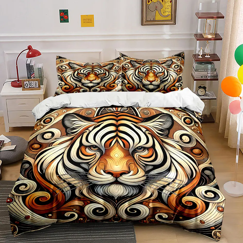 Tiger Art Decor Three-Piece Set Bedding Set with 1 Duvet Cover 2 Pillowcases Single Double King Queen, Gift