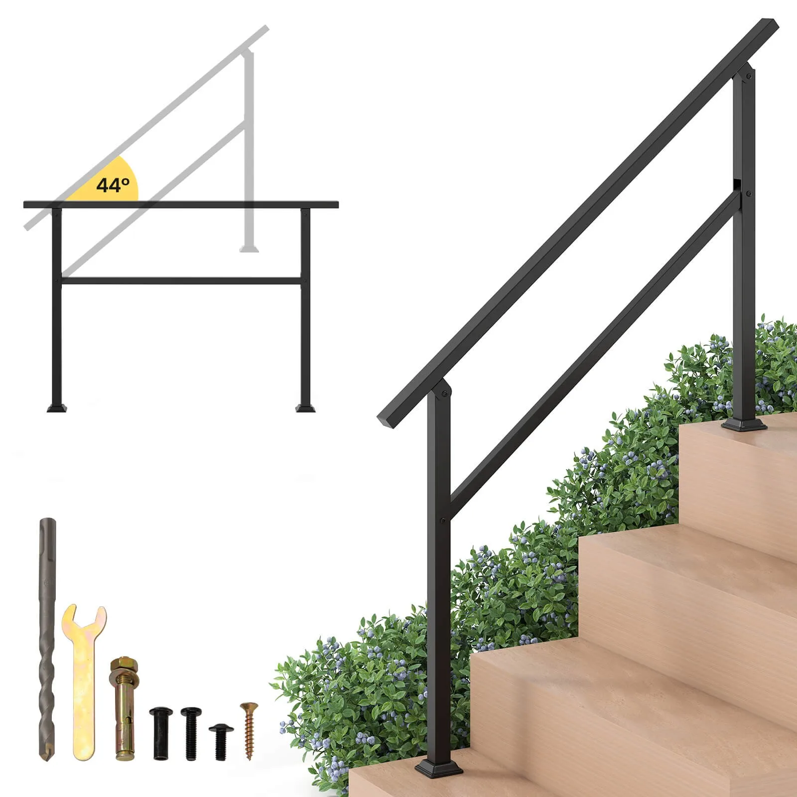

Metal Handrail 0-5 Steps w/Flexible Angle Adjustment Installation Kit for Deck