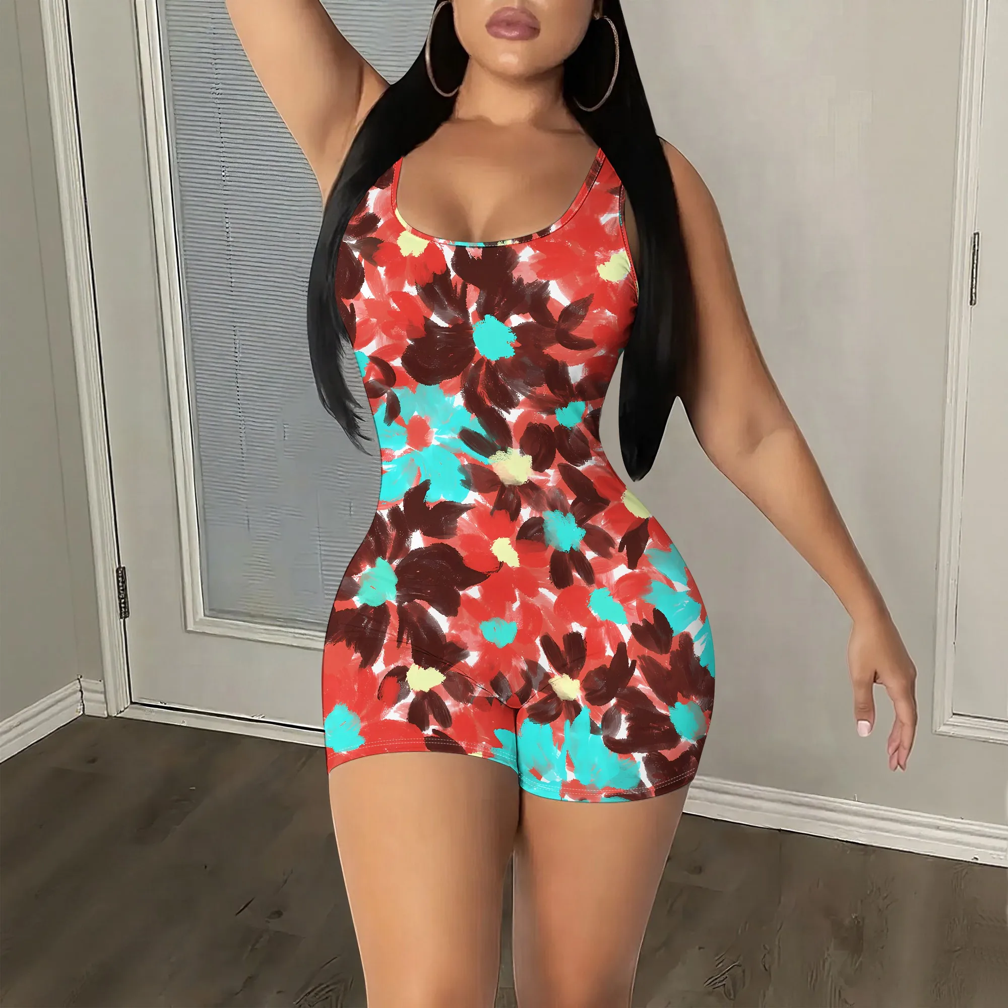 

Floral Romper, Sleeveless Playsuit, V-Neck Jumpsuit, Summer Shorts Outfit, Beachwear for Women, S-2XL