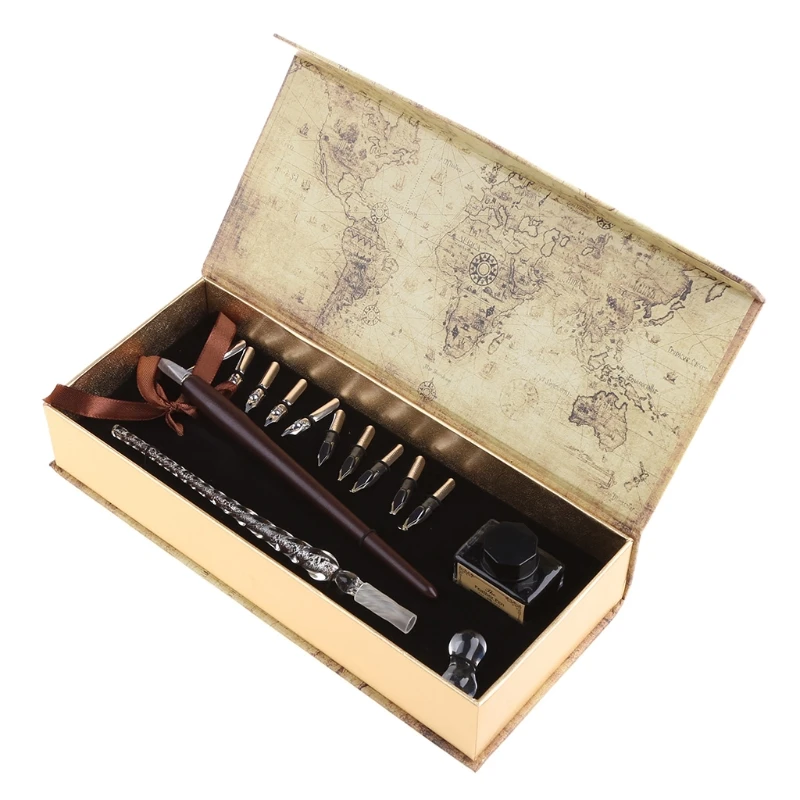 

Retro Dip Pen with Bottles 10 Pen Nibs Gift Set for Gothic Business Gift Set