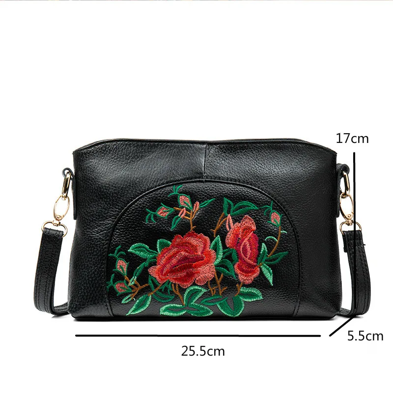 Johnature Women Genuine Leather Bag 2024 New Chinese Style Embroidered Vintage First Layer Cowhide Shoulder & Crossbody Bags