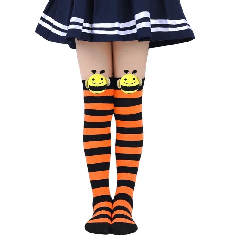 Calcetines hasta la rodilla, medias a rayas para Cosplay para Halloween, Navidad, niños, medias a rayas Kawaii, calentadores de piernas