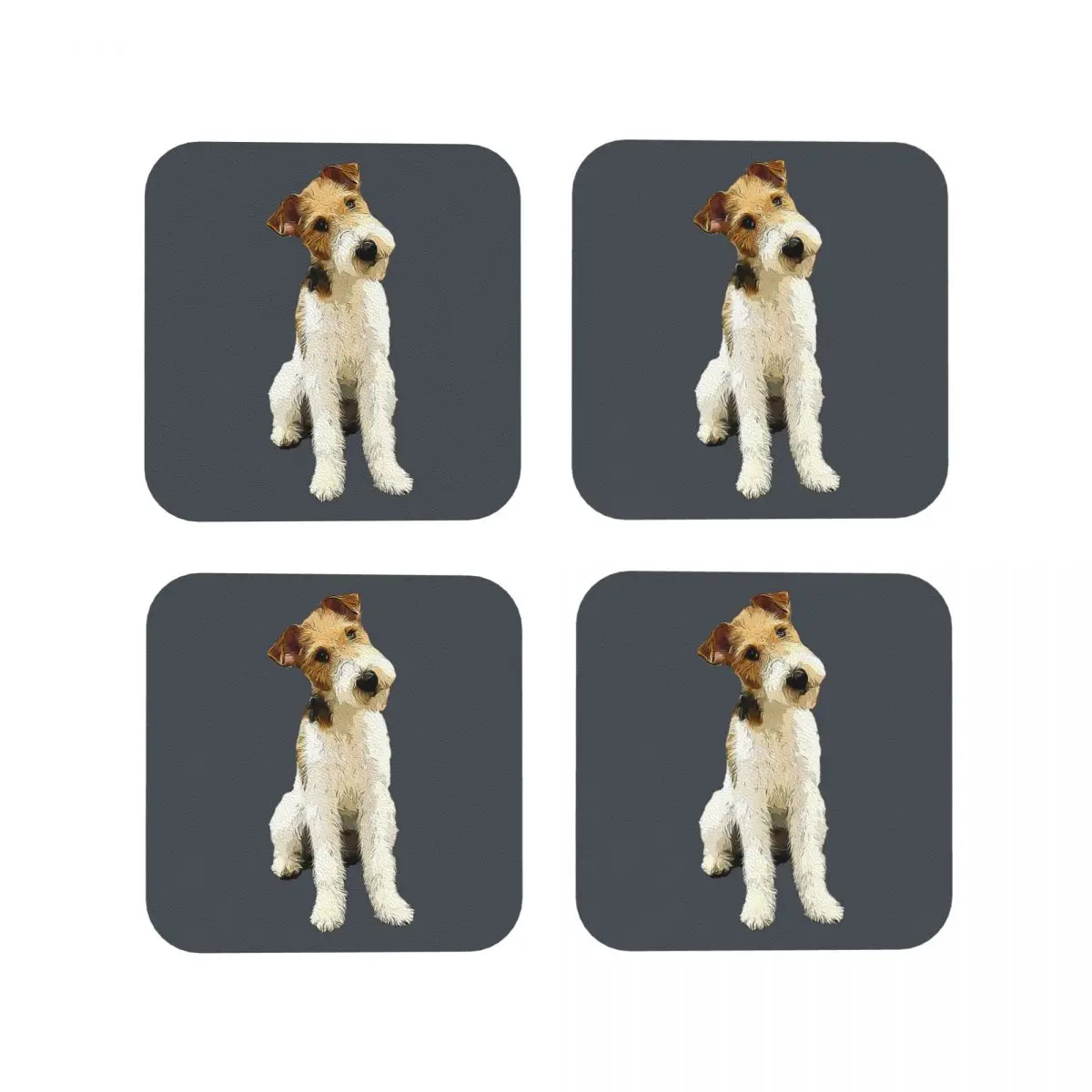 

Wire Fox Terrier Head Tilt Coasters Kitchen Placemats Insulation Cup Coffee Mats For Decor Home Tableware Pads Set of 4