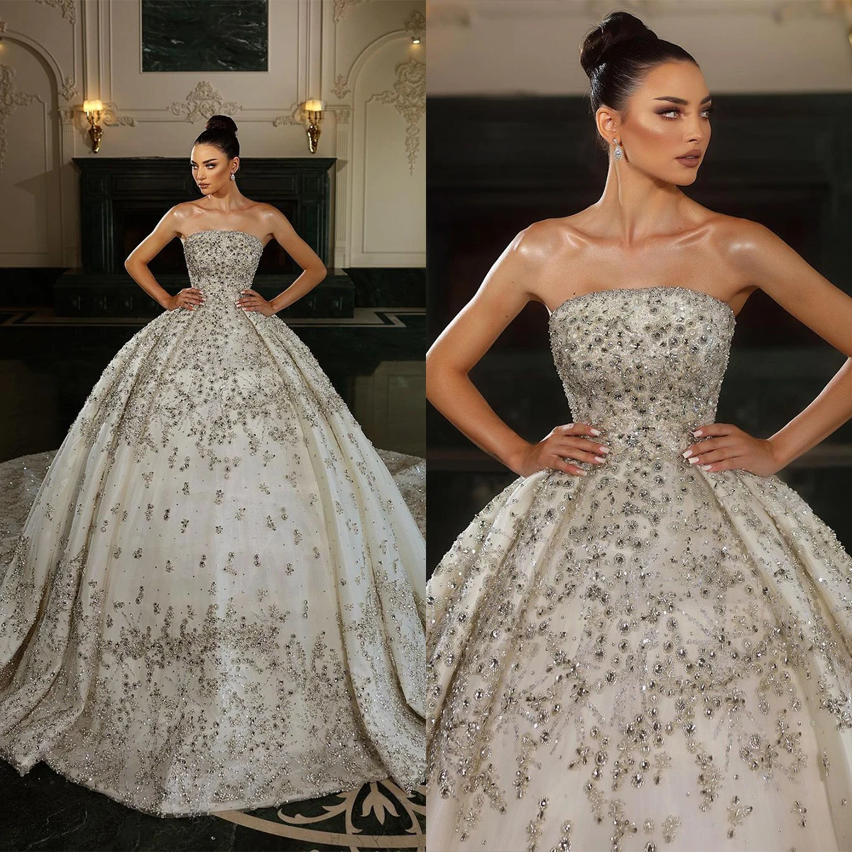 

Gorgeous Ball Gown Wedding Dresses Sweetheart Appliques Lace Bridal Gowns Custom Made Lace-Up Back Sweep Train Robe De Mariee