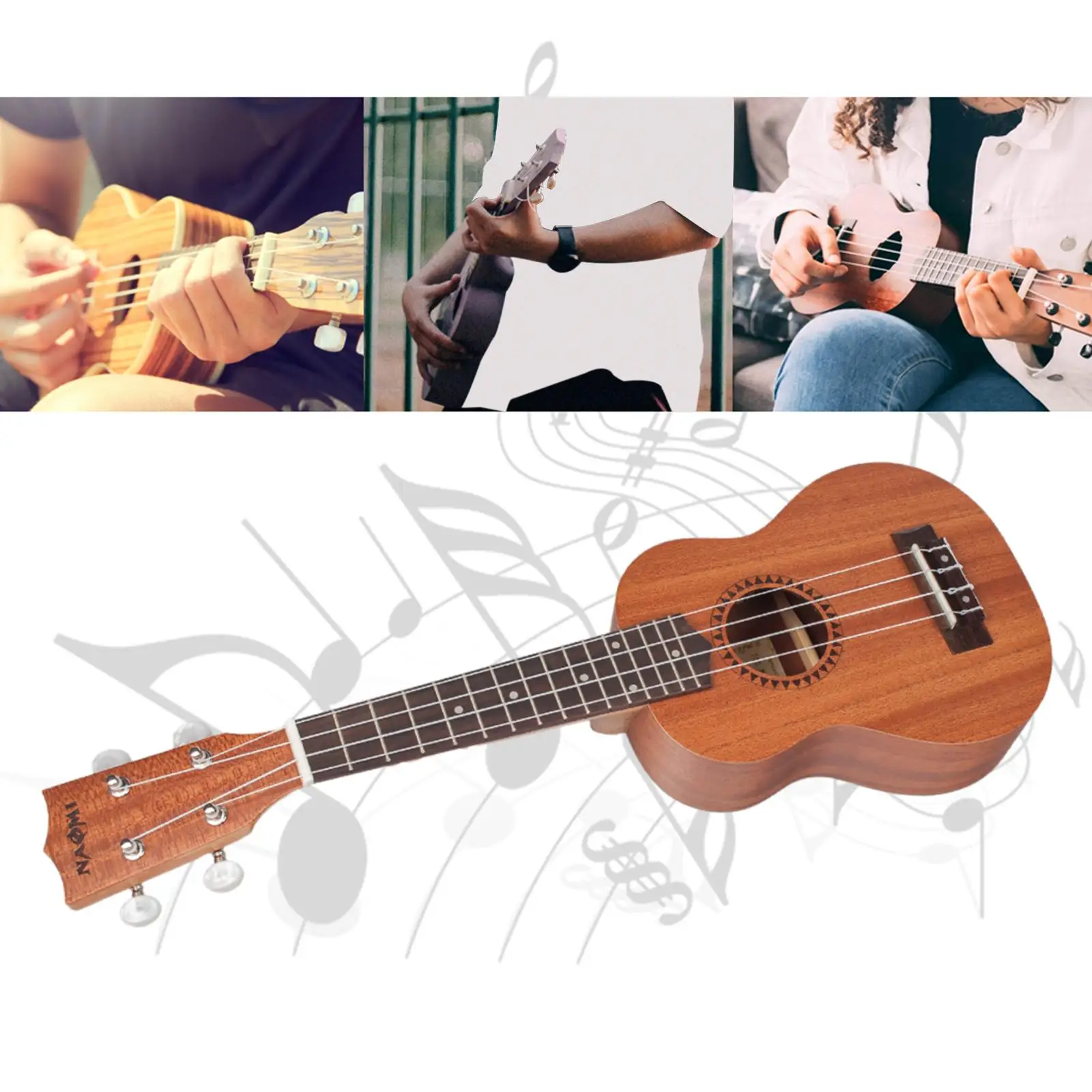 Wooden 21 inch Soprano Ukulele 4 Strings Professional with Bag Hawaii Guitar Kit for Cultivate Interest Student Beginners Kids