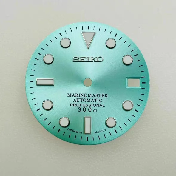 قرص NH35 28.5 ملم / قرص NH36 شعار S أخضر يتوهج في الظلام شبح الماء الغوص وجه ميكانيكي للوجه لـ seiko mod #6