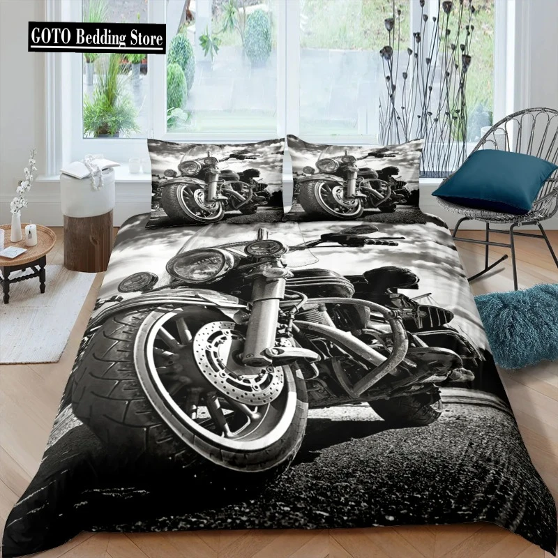 Popular Bedroom Bedding Set for Men Super Cool Motorcycle Tractor Bedding Set Luxury 100% Polyester Bed Cover Sets Pillowcases