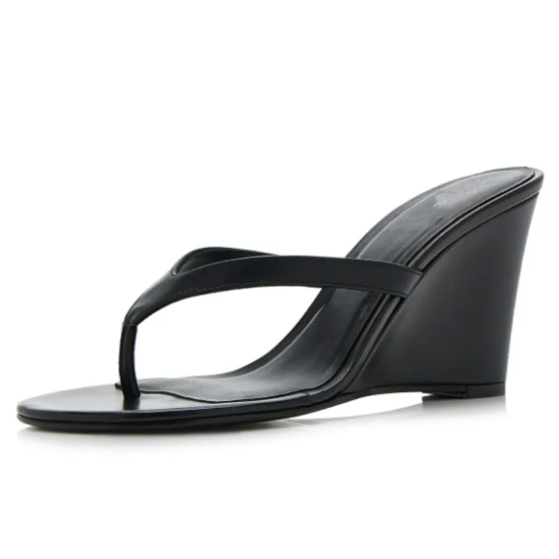 

DIZHUANG Сексуальные женские тапочки на высоком каблуке. Черные матовые кожаные тапочки. Шлепанцы. Высота каблука около 11 см. Тапочки на танкетке.