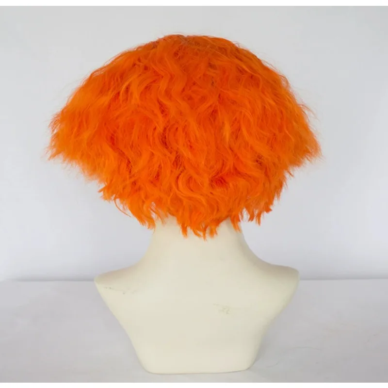 Wig Cap+ Eyebrow Mad Wig for Men Orange Wigs Short Curly Cosplay Wigs for Anime Costume for Halloween Party Funny Hair for Adult