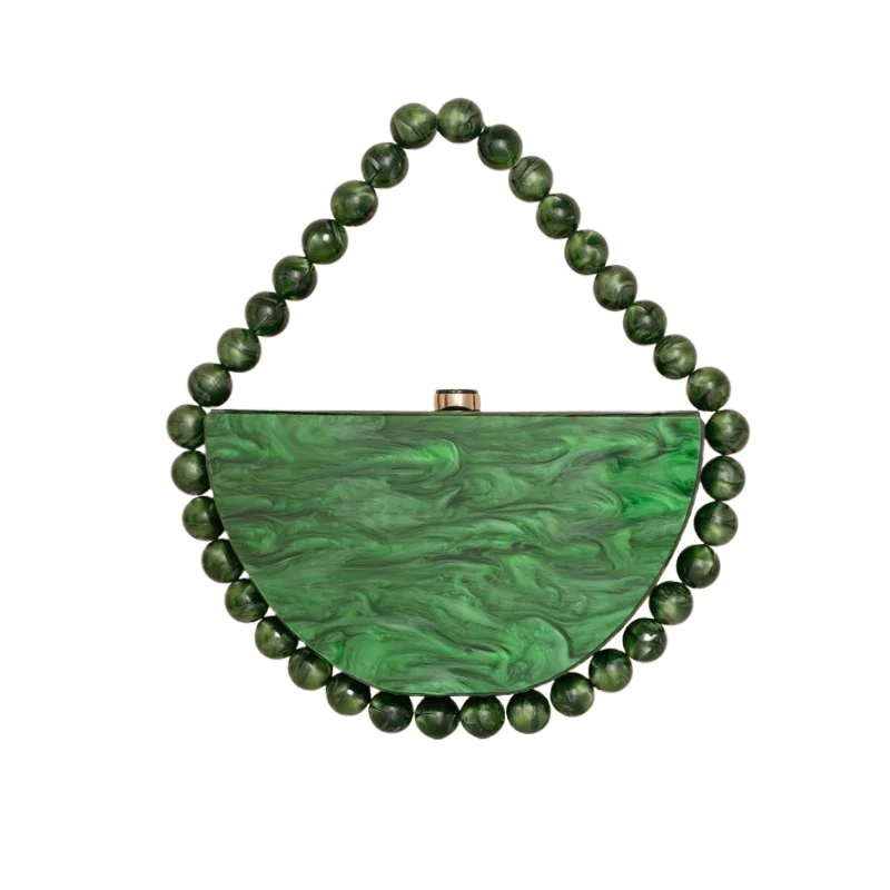 

Luxurious Design Acrylic Beaded Half Moom Evening Bag Vintage Bride Wedding Party Crylic Semi-Circular Clutch Purse and Handbag