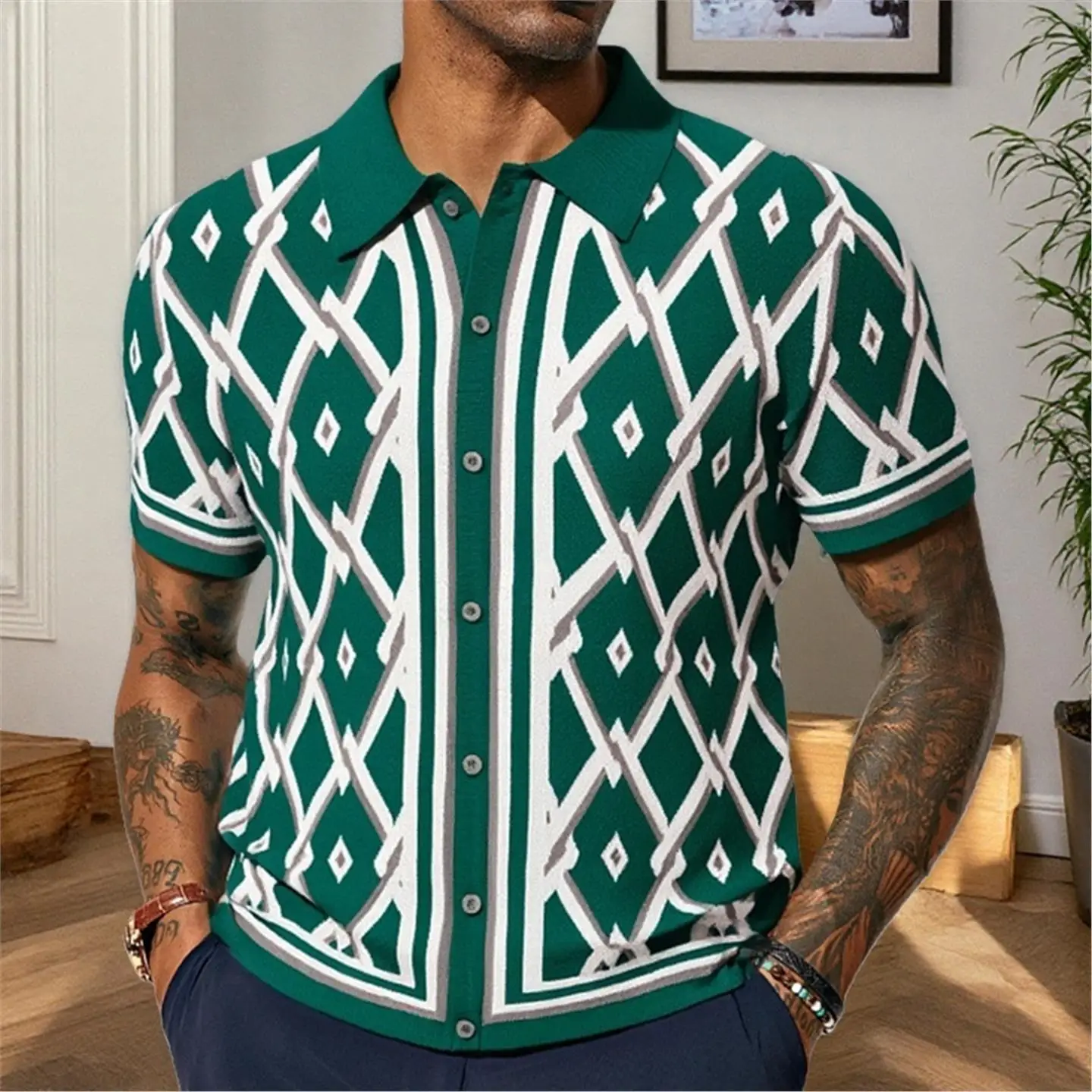 

Men's ort Sve Knitted irt Summer New Floral Pattern Open Cardigan Casual Sle Ci Walk Thin Fabric Easy Care