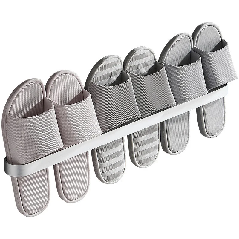 Free Punch Aluminum Slipper Rack Wall Mount Bathroom Bedroom Shoe Hanging Holder Organizer Toilet Wall Door Towel Storage Shelf