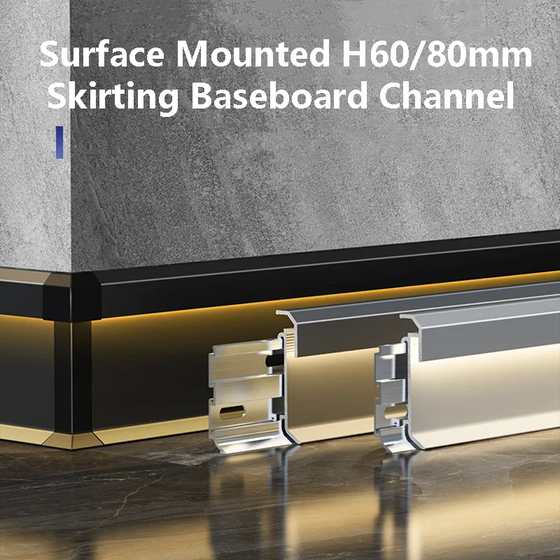 

Down Glowing Skirting Baseboard Aluminium Profile Channel H60/80mm Surface Mounted Wall Corner Hidden Linear Bar Strip Light