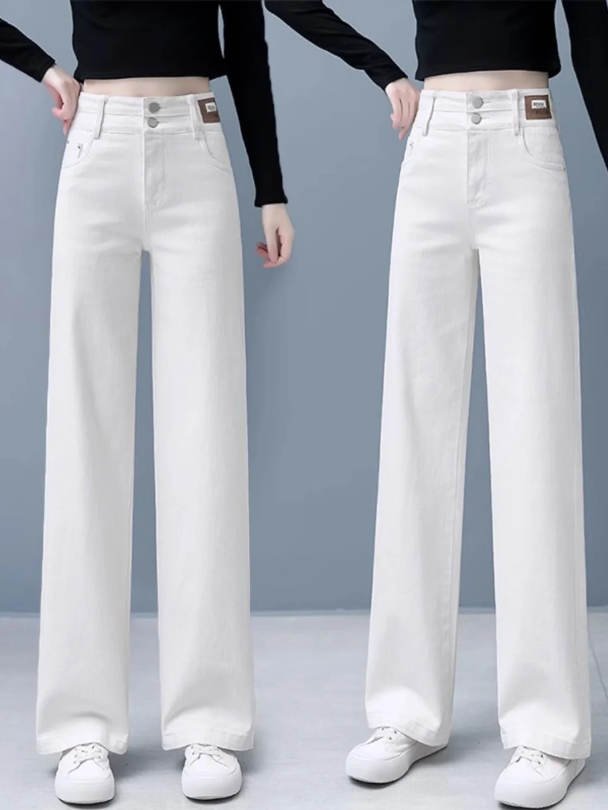 

Белые джинсы-клеш с высокой талией, свободного кроя, прямые, осенние, новые, больших размеров, модные
