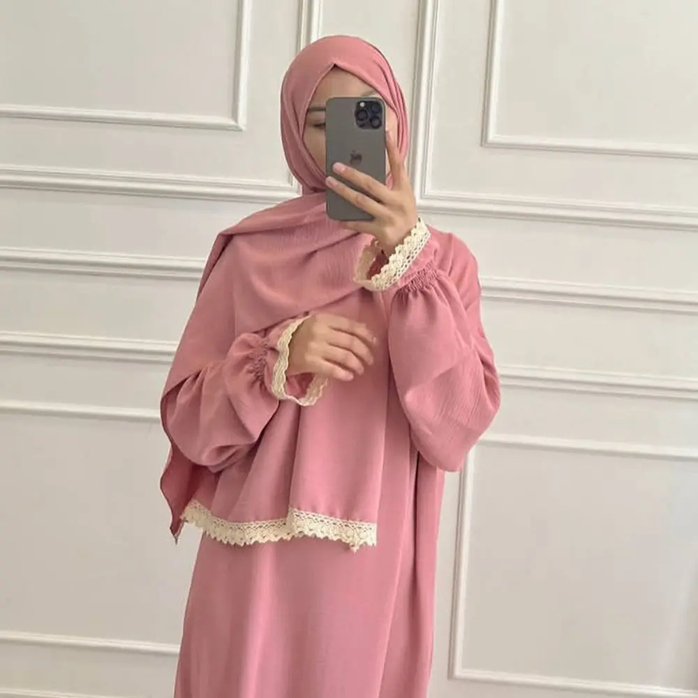 

Modest Abaya Muslim Long Dress Women Eid Long Sleeve Islamic Robe with Scarf African Dresses Dubai Turkish Kaftan Arabic Islamic