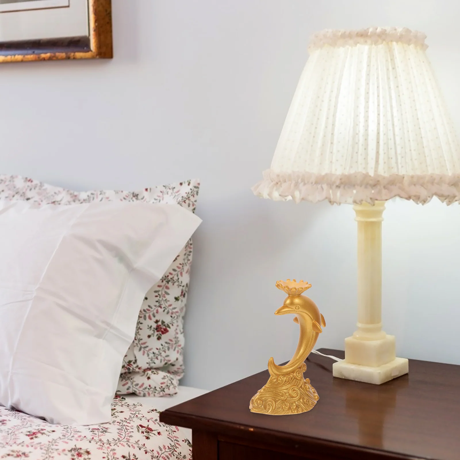 

Premium Handcrafted Dolphin Statue Golden Finish with Clear Crystal Base Decor for Bedroom Living Room Office Indoor Spaces