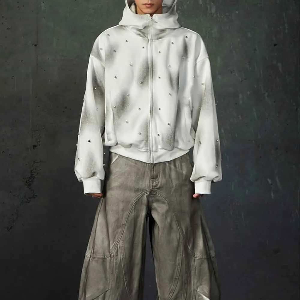 

Winter Men's Long-Sleeved Tie-Dye Pearl Hooded Sweatshirt American Retro Fashion Trend High Street Loose Casual Niche Men's Tops