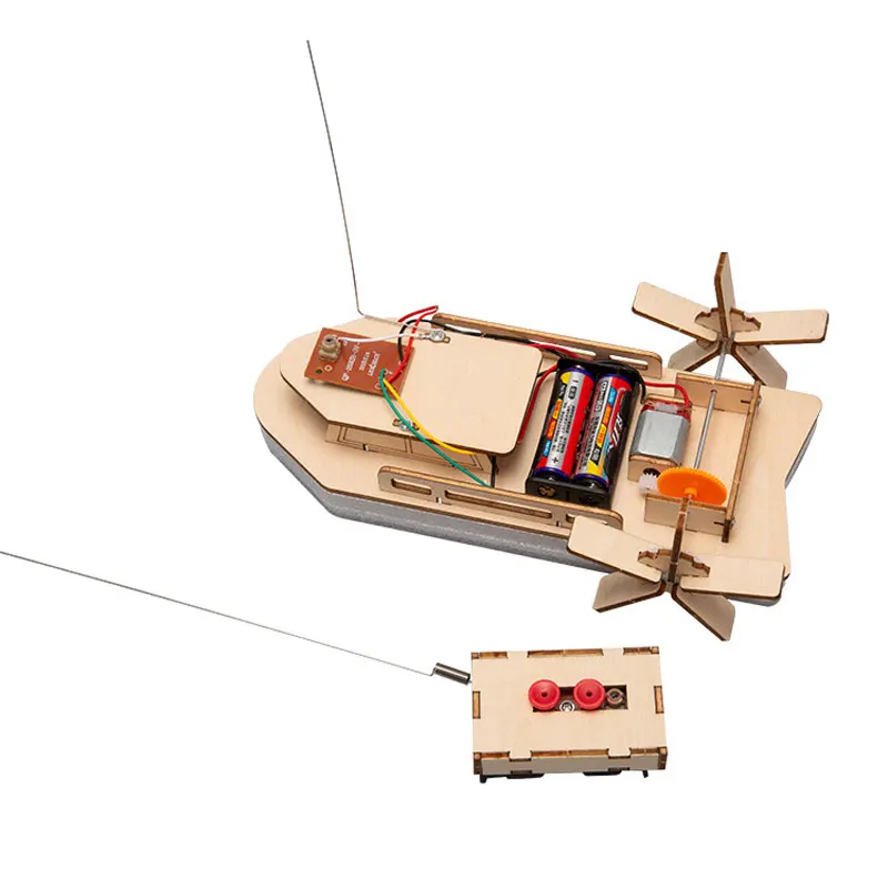 Bateau RC en bois télécommandé pour enfants, jouets de bricolage, construction électronique faite à la main, modèle expérimental, kit de puzzle