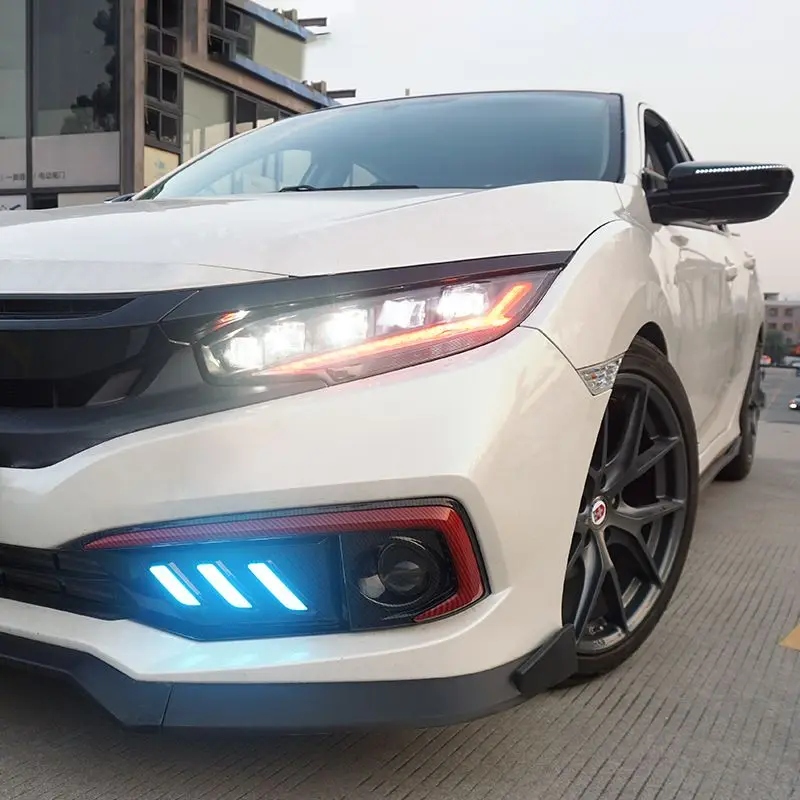 Pair Of Car Headlight Assembly For Honda Civic 2016-2022 LED Flowing Water Flicker Plug and Play Head Lamp DRL Headlights
