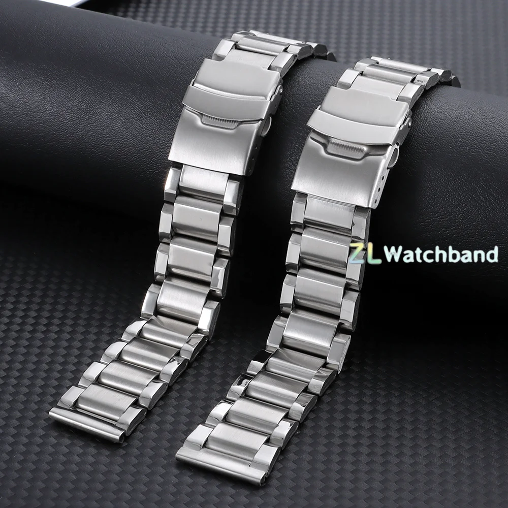 Bracelet de montre en métal 20mm 22mm 24mm pour Seiko, pour femmes et hommes, bracelet argenté universel décontracté avec fermoir pliant et outil