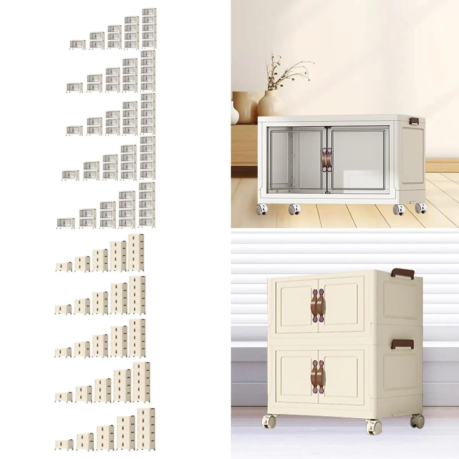 Foldable Storage Cabinet Storage Containers Open Front Door Folding Storage Boxes Stackable Storage Bins for Dorm Apartment